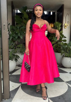 Luxury Strap V-Neck A-Line Flared Midi Dress