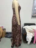 Summer Women's Strap Leopard Print Maxi Dress