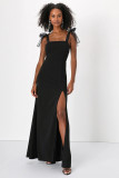 Solid Color Slit Slim Waist Slim Fit Sexy Long Dress Evening Gown