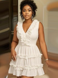 Summer V-Neck Sleeveless Ruffle Casual Short Dress