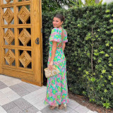Summer Puff Sleeve V-Neck Print Dress