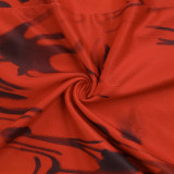 V-Neck Print Halter Neck Low Back Autumn Sexy Slim Fit Long Dress