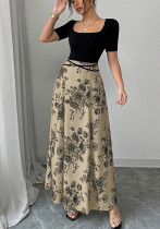 Holiday Beach Strap Slim Fit Color-block Long Dress Holiday Beach Strap Slim Fit Color-block Long Dress