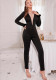 Summer Women's Hollow-out Long Sleeve Black Jumpsuit