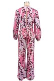 Printed Deep V Long Sleeve Women's Casual Loose Jumpsuit