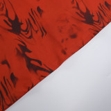 V-Neck Print Halter Neck Low Back Autumn Sexy Slim Fit Long Dress