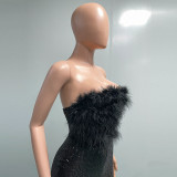 Bell Bottom Feather Strapless Sexy Fashion Jumpsuit