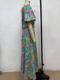 Summer Puff Sleeve V-Neck Print Dress