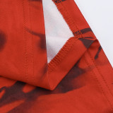 V-Neck Print Halter Neck Low Back Autumn Sexy Slim Fit Long Dress