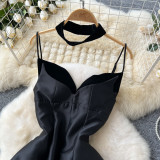 Luxury Strap V-Neck A-Line Flared Midi Dress