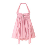 Summer Women's Fashion Chic Chiffon Holiday Print Halter Neck Mini Dress