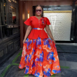 Print Button A-Line Plus Size Dress