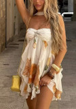 Summer Women's Fashion Chic Chiffon Holiday Print Halter Neck Mini Dress