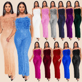 Bell Bottom Feather Strapless Sexy Fashion Jumpsuit