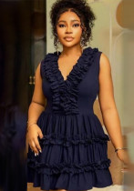 Summer V-Neck Sleeveless Ruffle Casual Short Dress Summer V-Neck Sleeveless Ruffle Casual Short Dress