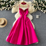 Luxury Strap V-Neck A-Line Flared Midi Dress