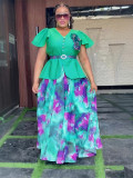 Print Button A-Line Plus Size Dress