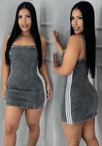 Women's Autumn Casual Patchwork Strappy Mini Denim Dress
