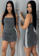 Women's Autumn Casual Patchwork Strappy Mini Denim Dress