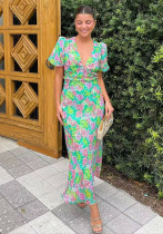 Summer Puff Sleeve V-Neck Print Dress Summer Puff Sleeve V-Neck Print Dress