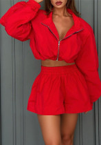 Spring Women's Fashion Chic Long Sleeve Casual Two-Piece Shorts Set