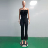 Bell Bottom Feather Strapless Sexy Fashion Jumpsuit