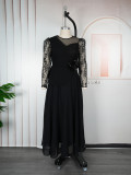 Lace Trim Plus Size African Embroidered Evening Gown