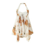 Summer Women's Fashion Chic Chiffon Holiday Print Halter Neck Mini Dress