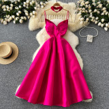 Luxury Strap V-Neck A-Line Flared Midi Dress