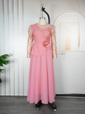 Lace Trim Plus Size African Embroidered Evening Gown