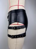 PU Leather Stretch Tight Fit Hollow-out High Waist Shorts