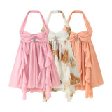 Summer Women's Fashion Chic Chiffon Holiday Print Halter Neck Mini Dress