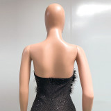 Bell Bottom Feather Strapless Sexy Fashion Jumpsuit