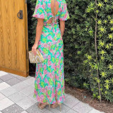 Summer Puff Sleeve V-Neck Print Dress