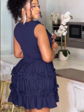 Summer V-Neck Sleeveless Ruffle Casual Short Dress