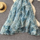 Organza Square Neck Puff Sleeve Chic Slim Waist Holiday Dress