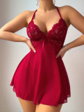 Sexy Nightgown Bow Deep V Mesh Sheer Dress