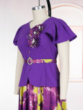 Print Button A-Line Plus Size Dress