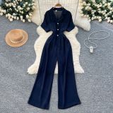 Summer Chic Turn-down Collar Button High Waist Jumpsuit