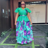 Print Button A-Line Plus Size Dress