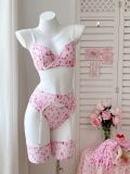 Sheer Erotic Pink Bikini Lingerie Set with Gloves & Stockings