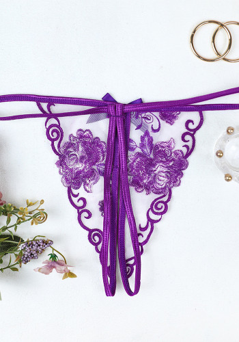 Lace Thong Purple Sheer Open-Crotch Erotic Underwear