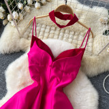 Luxury Strap V-Neck A-Line Flared Midi Dress