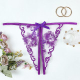 Lace Thong Purple Sheer Open-Crotch Erotic Underwear