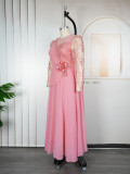 Lace Trim Plus Size African Embroidered Evening Gown
