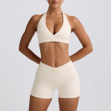 Women Padded Running Fitness Shorts Halter Neck Yoga Two-Piece Set