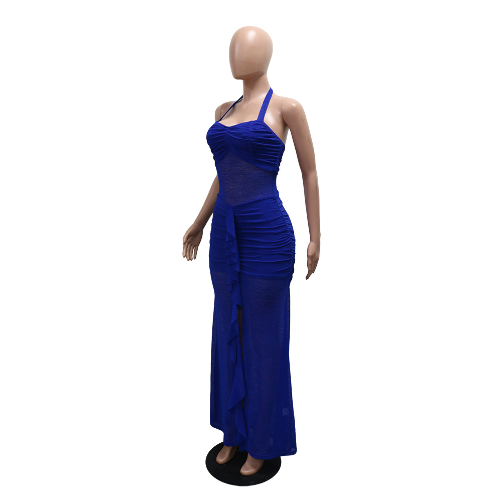 Sleeveless Tie Front Sexy Bodycon Slit Dress