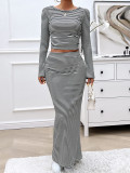 Women Striped T-Shirt and Bodycon Skrit Two-Piece Set