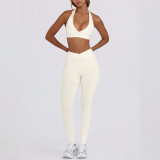 Women Padded Running Fitness Shorts Halter Neck Yoga Two-Piece Set
