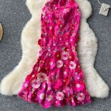Women Evening Party Dress with Floral Embroidery and Fishtail Maxi Dress